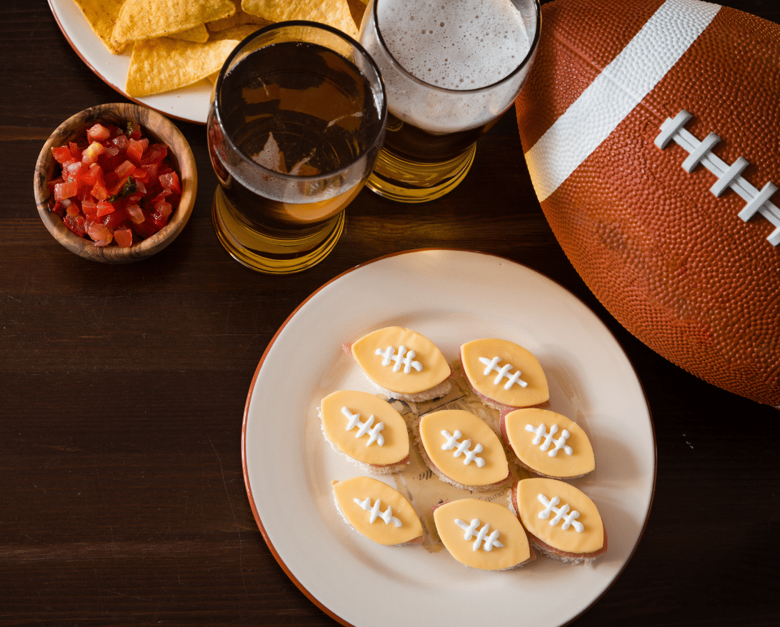 A restaurant displays food from their game day menu.