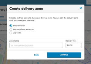 screenshot of create delivery zone in Grubhub for Restaurants