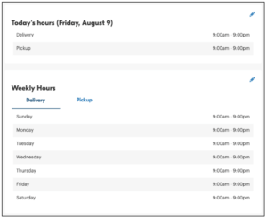 screenshot of restaurant hours within Grubhub for Restaurants