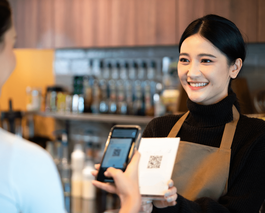 Customer orders with a QR code menu