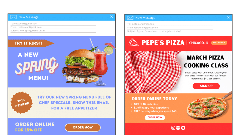 Example restaurant email marketing campaigns.