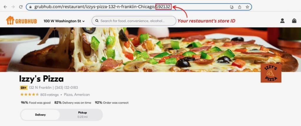 A screenshot of where to locate your restaurant's store ID in the URL.