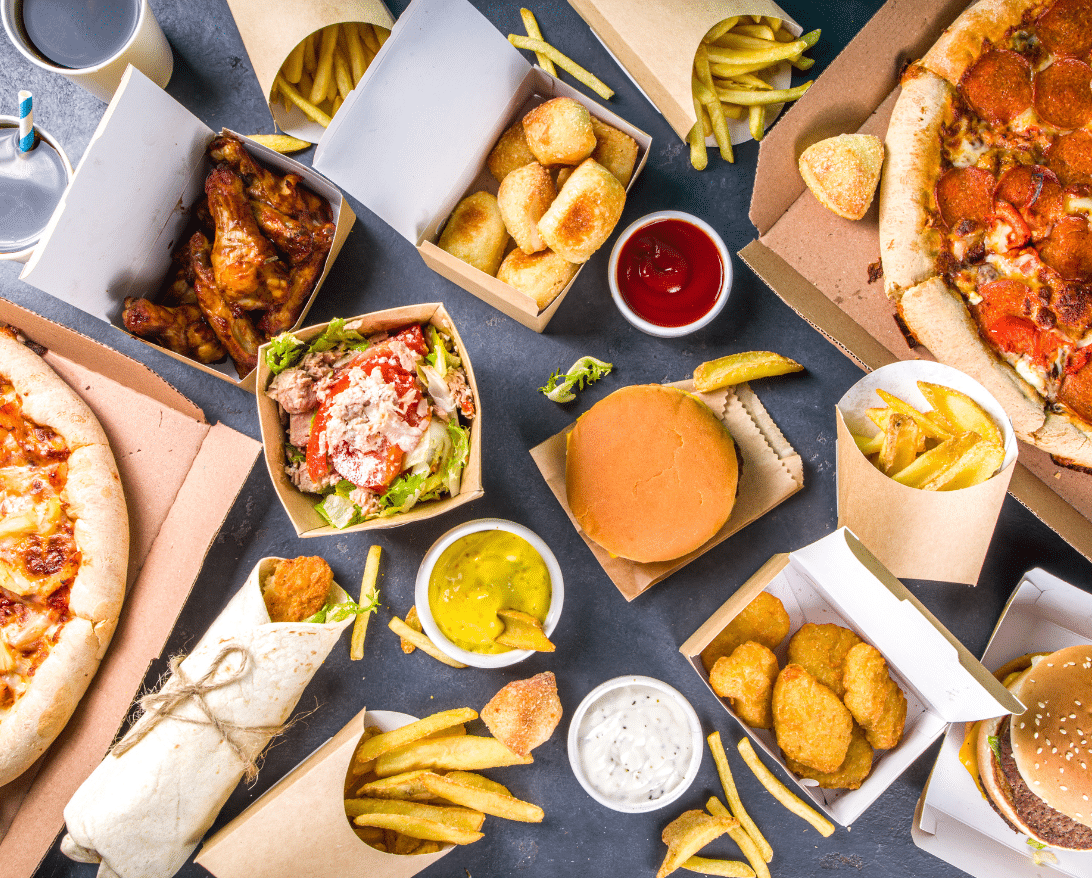 A table full of fast food
