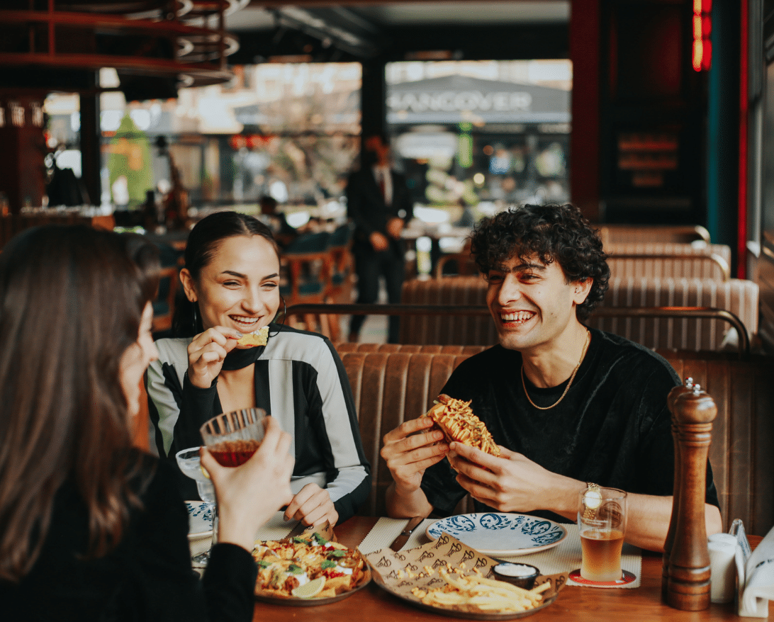 Customers enjoy a restaurant promotion