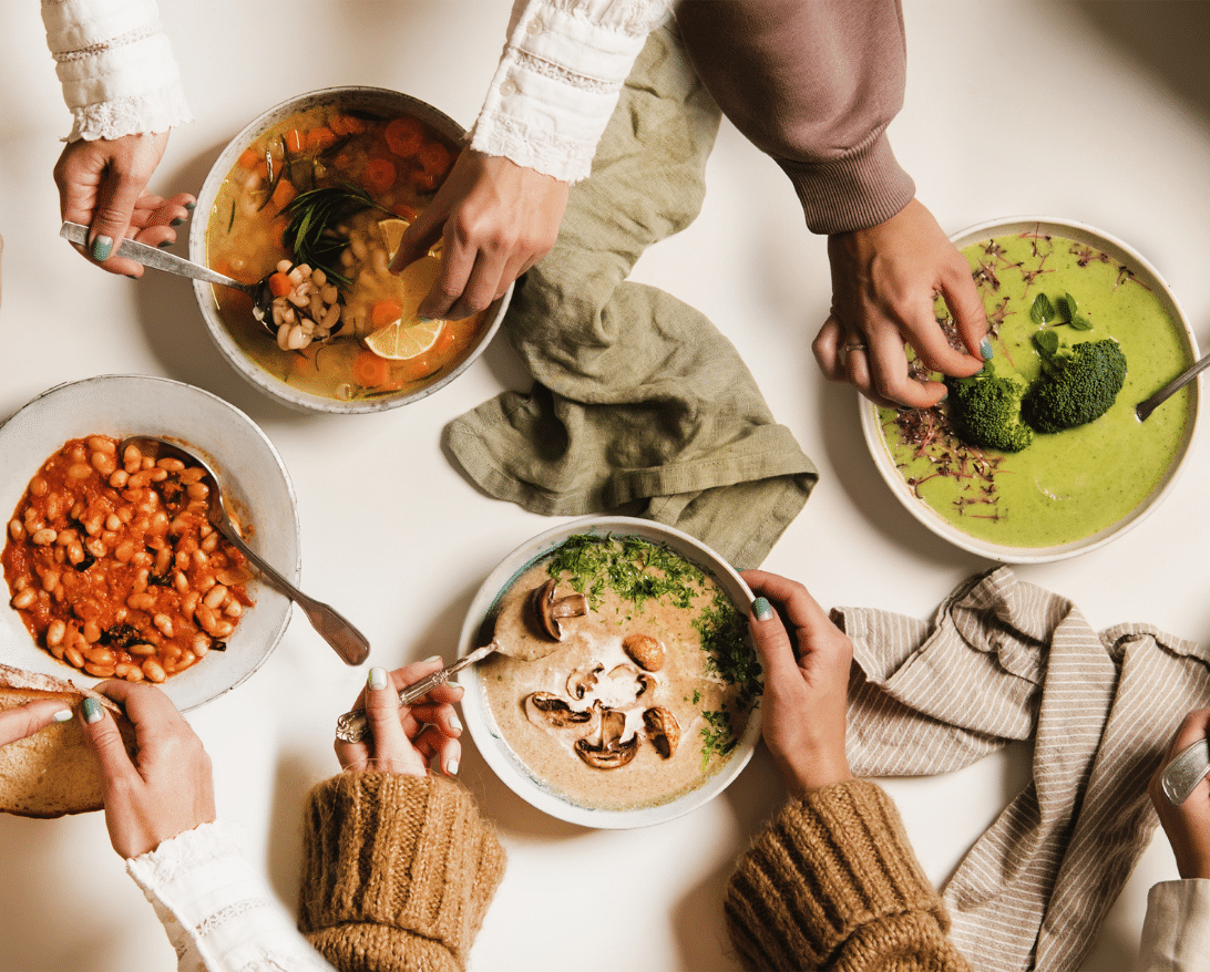 Diners enjoy a restaurant's winter menu soup