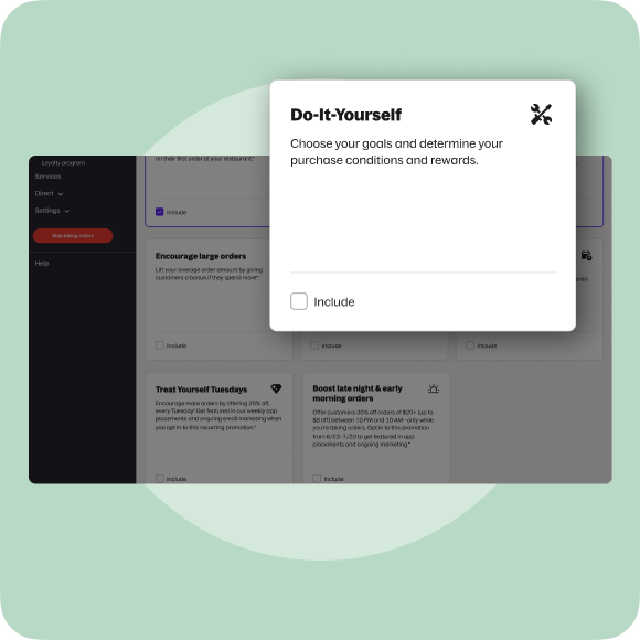 Grubhub Promotions dashboard showing a do-it-yourself promotion setup option.